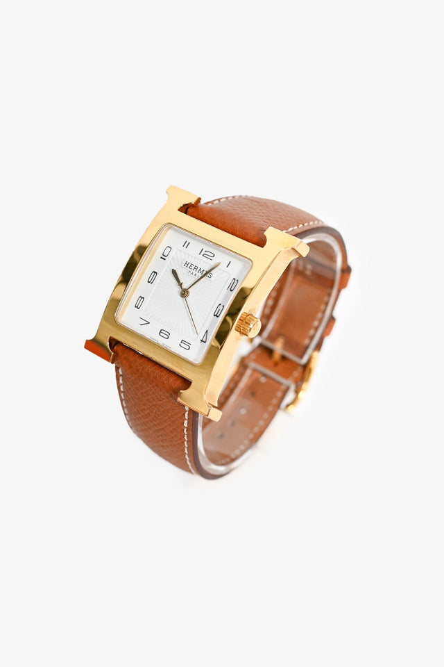 Hermes Gold Epsom Leather Medium 30mm 'Heure' Watch