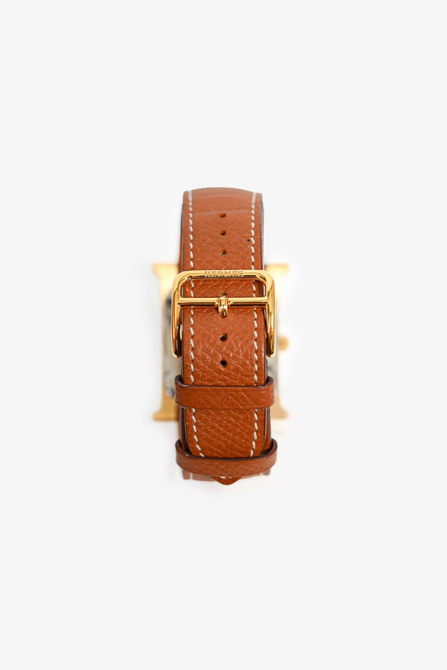 Hermes Gold Epsom Leather Medium 30mm 'Heure' Watch