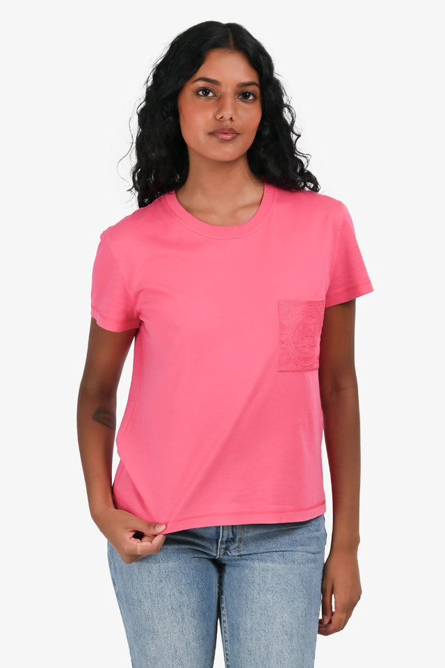 Hermes Pink Embroidered Pocket T-Shirt Size 38