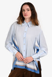 Burberry Blue/Brown Silk 'TB' Printed Scarf Button Up Size 2