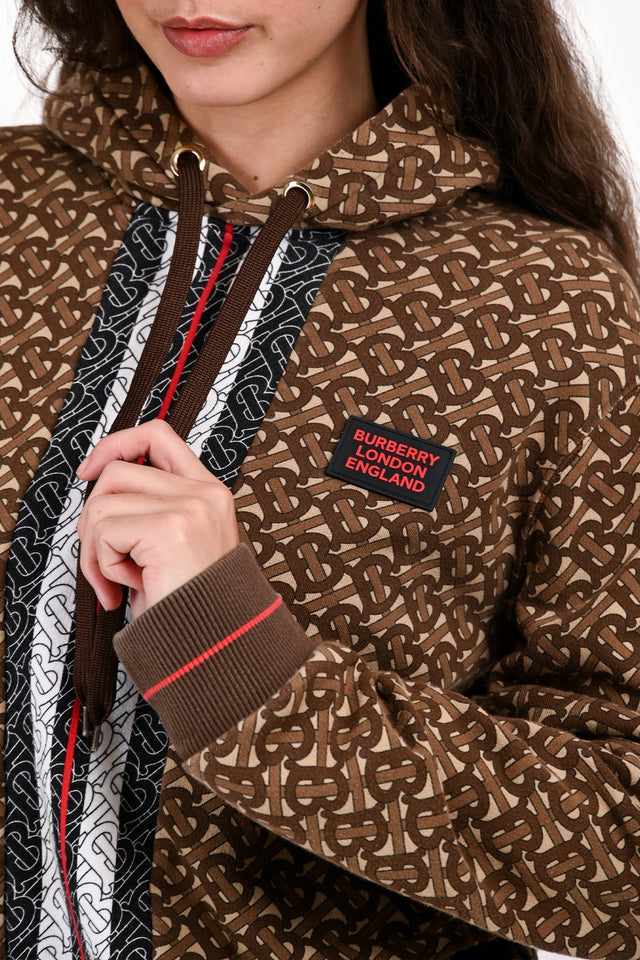 Burberry Brown 'TB' Printed Hoodie Size S