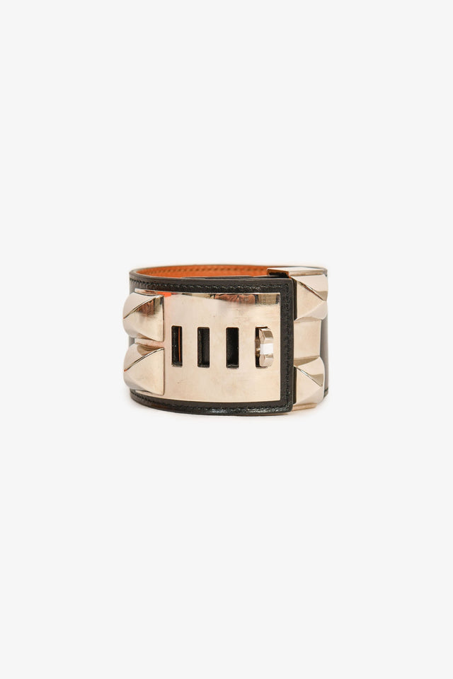 Hermes Black Leather Collier De Chien Bracelet PHW Size 3