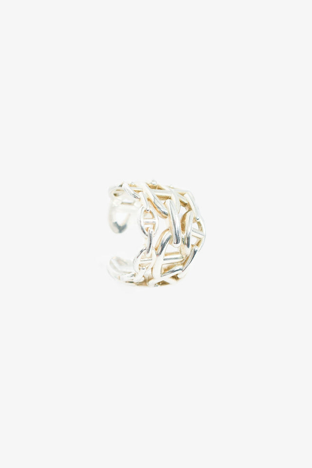 Hermes Silver Large 'Chaine D'Ancre Enchainee' Ring Size 57