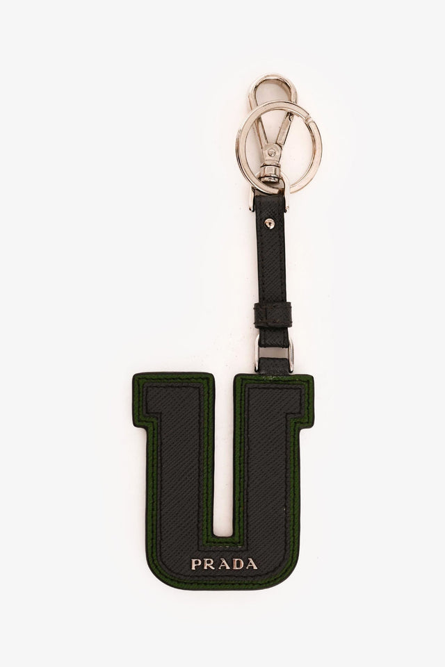 Prada Black/Green Saffiano Leather 'U' Key Chain