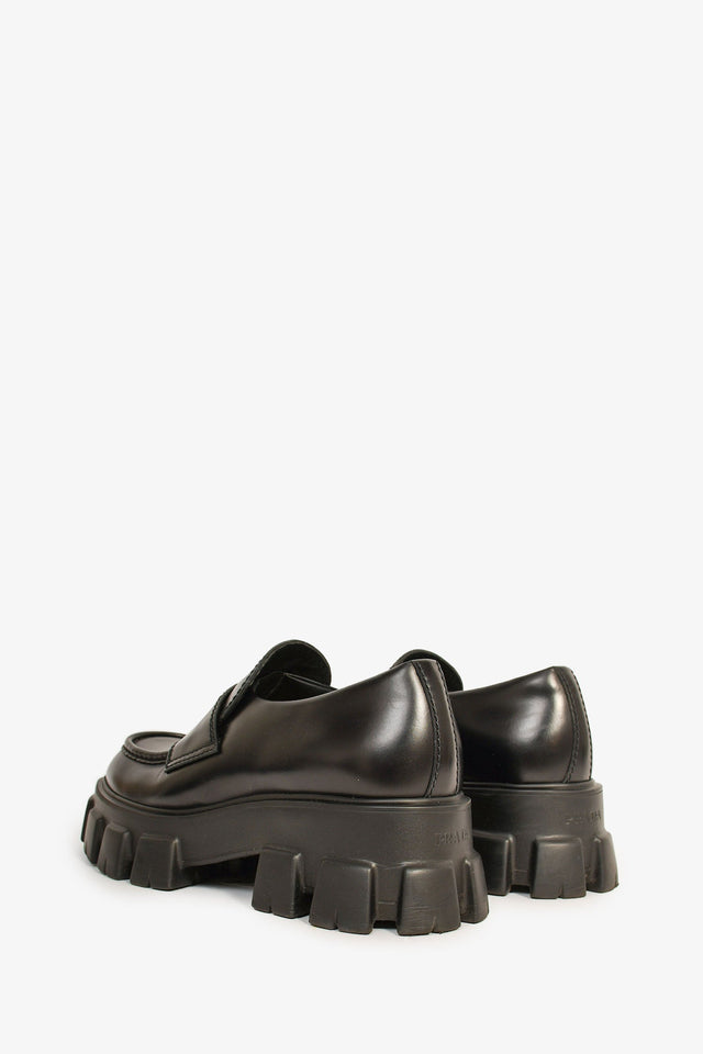 Prada Black Brushed Leather Extra Light Monolith Loafers Size 9 Mens