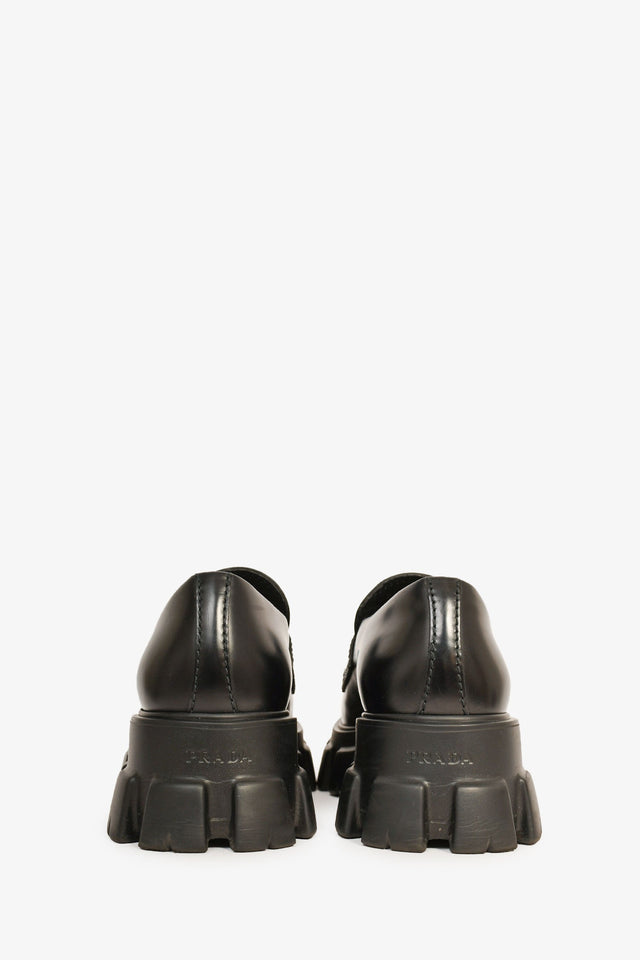 Prada Black Brushed Leather Extra Light Monolith Loafers Size 9 Mens