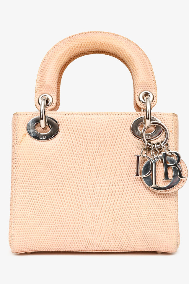 Christian Dior 2017 Beige Lizard Skin Mini Lady Dior with Strap