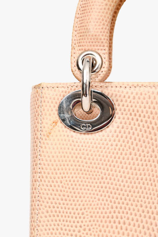 Christian Dior 2017 Beige Lizard Skin Mini Lady Dior with Strap