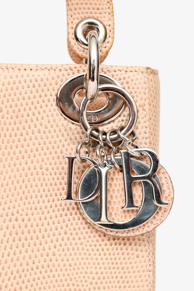 Christian Dior 2017 Beige Lizard Skin Mini Lady Dior with Strap