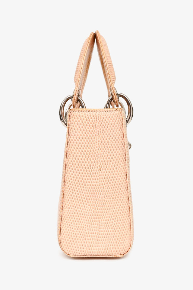 Christian Dior 2017 Beige Lizard Skin Mini Lady Dior with Strap
