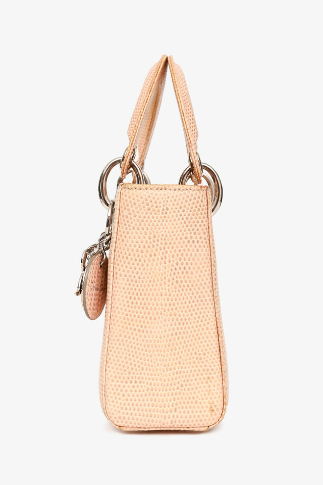 Christian Dior 2017 Beige Lizard Skin Mini Lady Dior with Strap