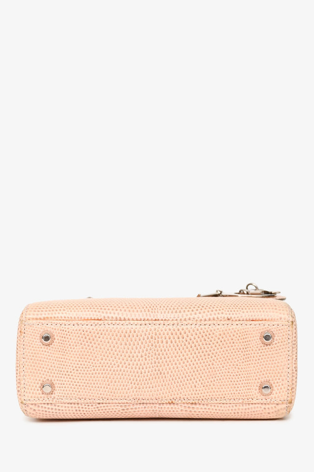 Christian Dior 2017 Beige Lizard Skin Mini Lady Dior with Strap