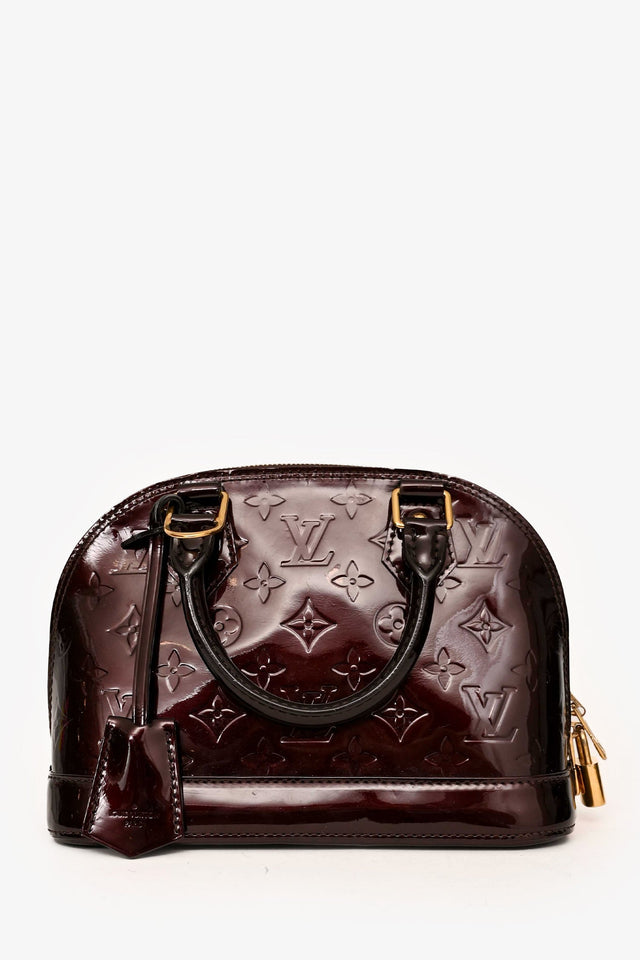 Louis Vuitton Burgundy Patent Monogram "Alma' BB Top Handle with Strap