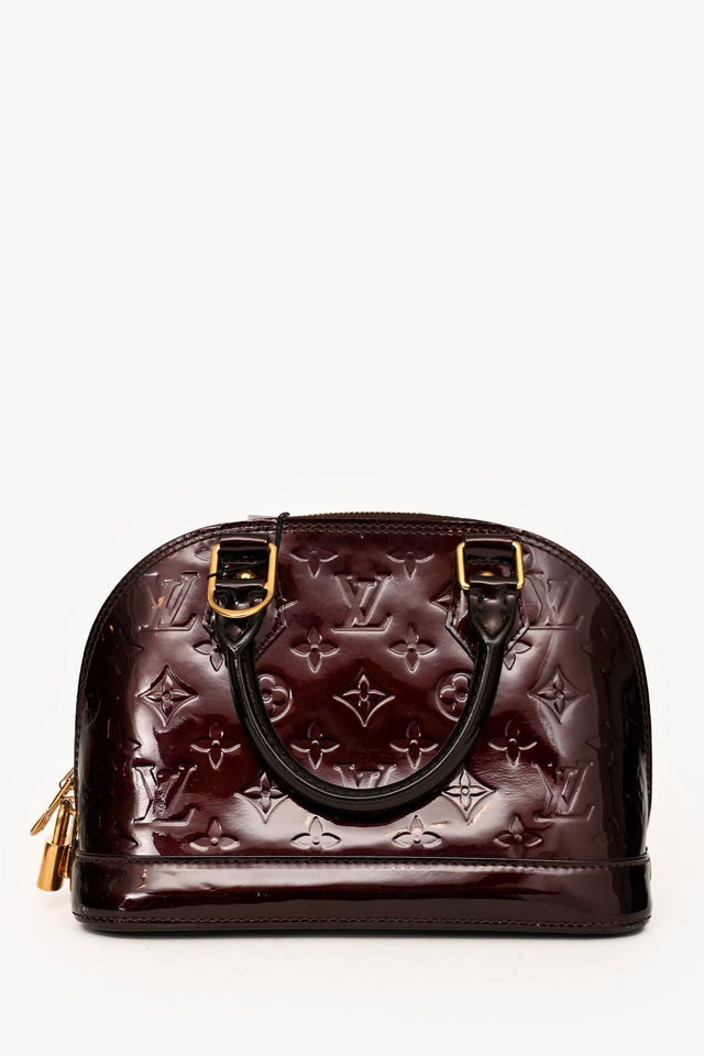 Louis Vuitton Burgundy Patent Monogram "Alma' BB Top Handle with Strap