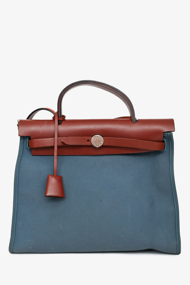 Hermes 2015 Blue/Brown Canvas Herbag 31 With Pouch