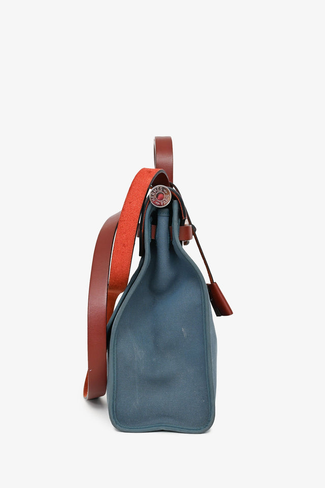 Hermes 2015 Blue/Brown Canvas Herbag 31 With Pouch