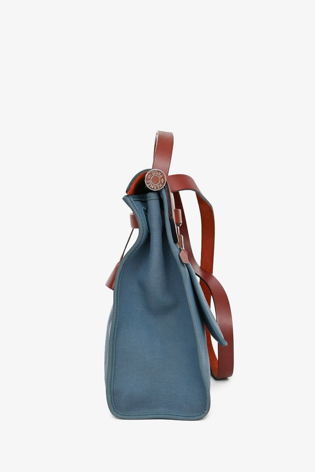 Hermes 2015 Blue/Brown Canvas Herbag 31 With Pouch
