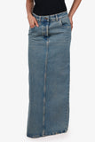 Prada Blue Denim Triangle Logo Maxi Skirt Size 38