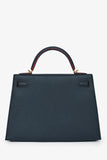 Hermes 2016 Blue Indigo/Rouge H Trim Epsom Leather Contour Sellier Kelly 32 With Strap GHW