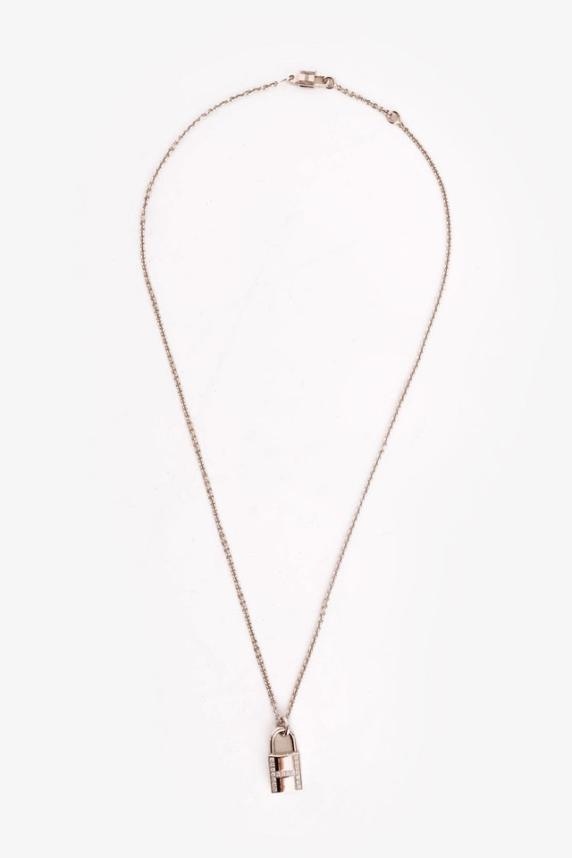Hermes 18K White Gold Diamond 'Cadenas' Lock Pendant