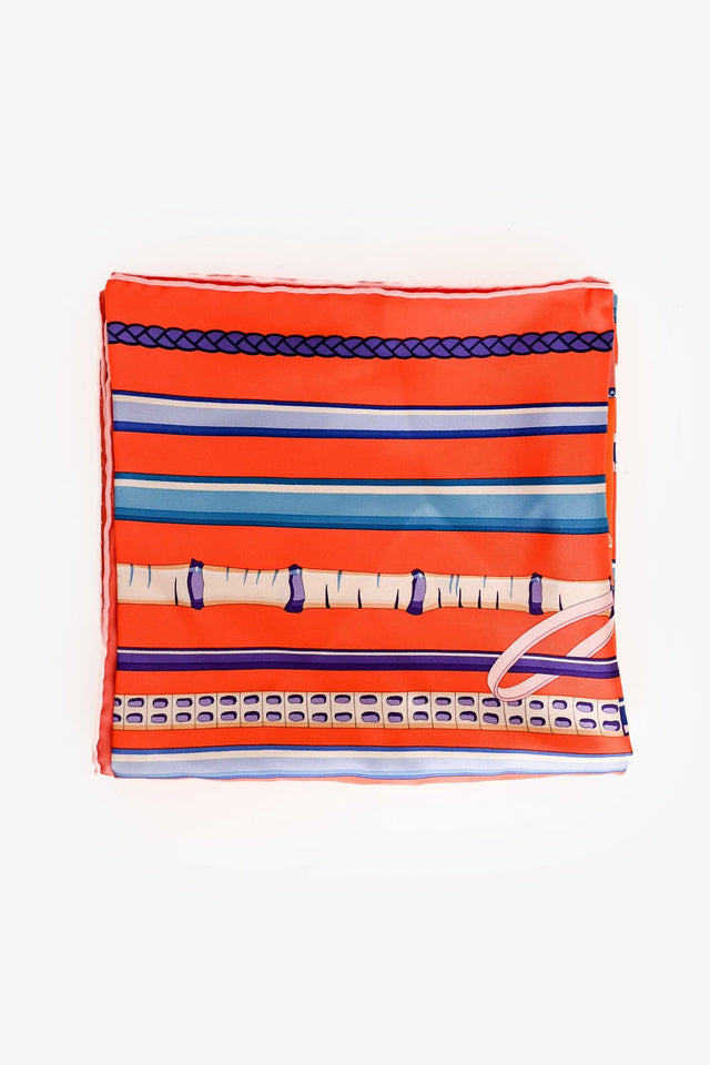 Hermes Orange/Blue Silk Cane Motif Scarf Size 90