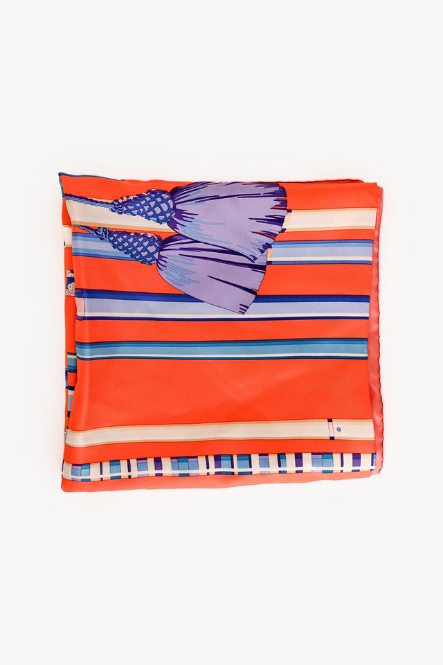 Hermes Orange/Blue Silk Cane Motif Scarf Size 90