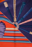 Hermes Orange/Blue Silk Cane Motif Scarf Size 90