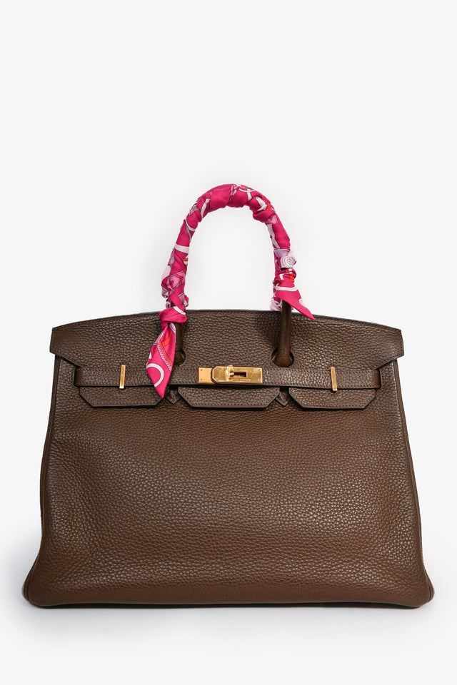 Hermes 2014 Special Order Brown Clemence Leather Birkin 35
