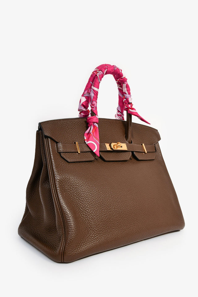 Hermes 2014 Special Order Brown Clemence Leather Birkin 35