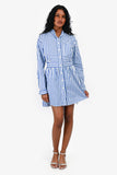 Prada Blue/White Striped Cotton Buttoned Long Sleeves Mini Dress Size 40