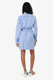 Prada Blue/White Striped Cotton Buttoned Long Sleeves Mini Dress Size 40