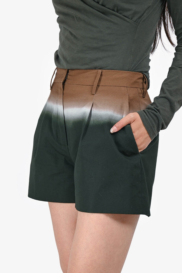 Prada 2020 Brown/Green Ombre Pleated Shorts Size 40