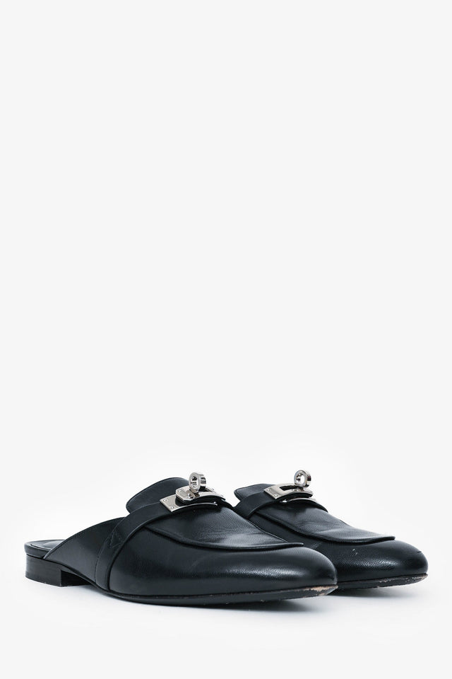 Hermes Black Leather Oz Mules Size 35