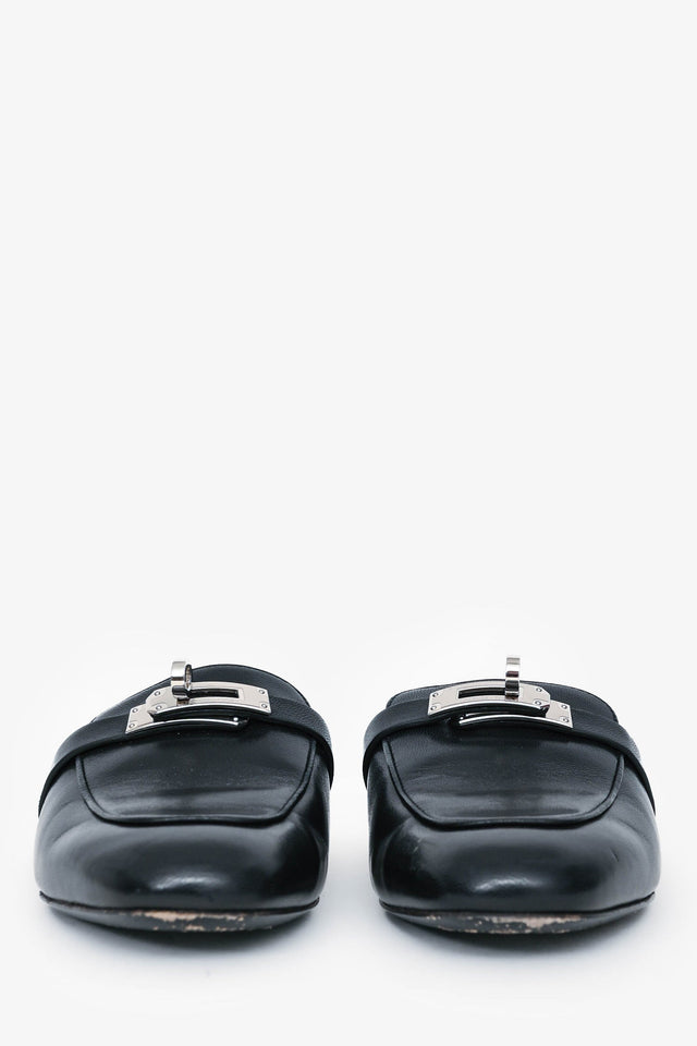 Hermes Black Leather Oz Mules Size 35