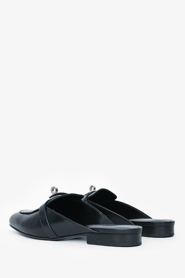Hermes Black Leather Oz Mules Size 35