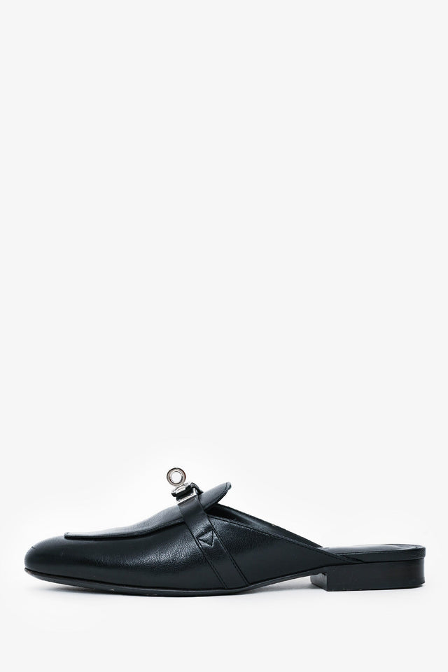 Hermes Black Leather Oz Mules Size 35