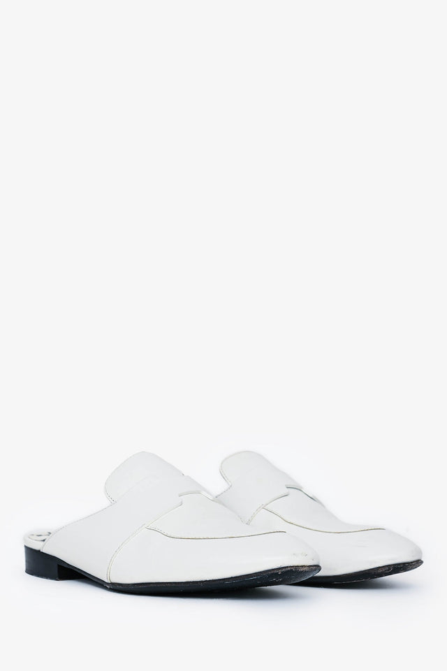 Hermes White Leather Catena Mules Size 35