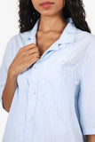Burberry Baby Blue Logo Embroidered Short Sleeve Shirt Size M