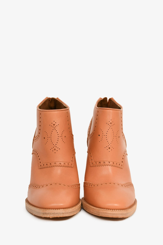 Hermes Brown Leather Wingtip Short Boots Size 37