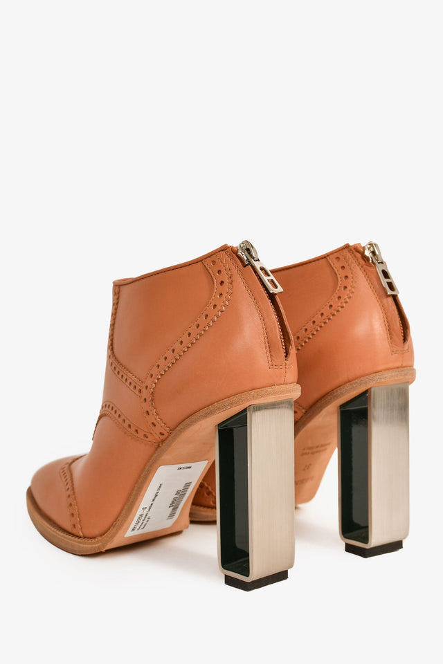 Hermes Brown Leather Wingtip Short Boots Size 37