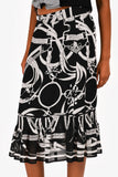 Hermes Black/White Patterned Silk Ruffle Midi Skirt Size 40