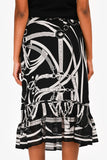 Hermes Black/White Patterned Silk Ruffle Midi Skirt Size 40