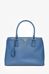 Prada Blue Saffiano Leather 'Galleria Double Zip' Top Handle with Strap