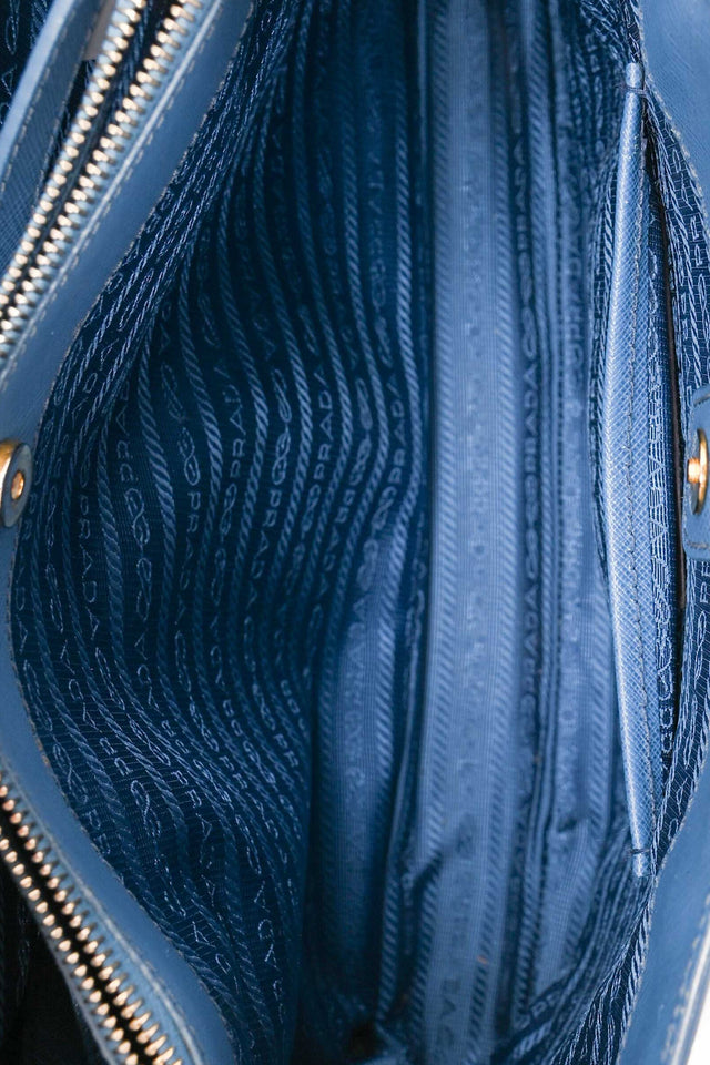 Prada Blue Saffiano Leather 'Galleria Double Zip' Top Handle with Strap