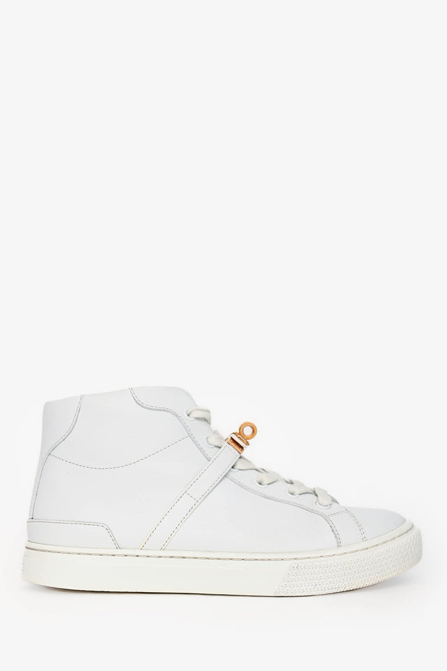 Hermes White Leather Kelly Buckle 'Daydream' High Top Sneakers Size 36