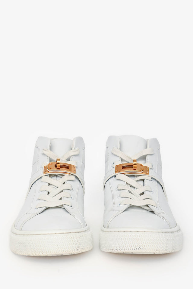Hermes White Leather Kelly Buckle 'Daydream' High Top Sneakers Size 36