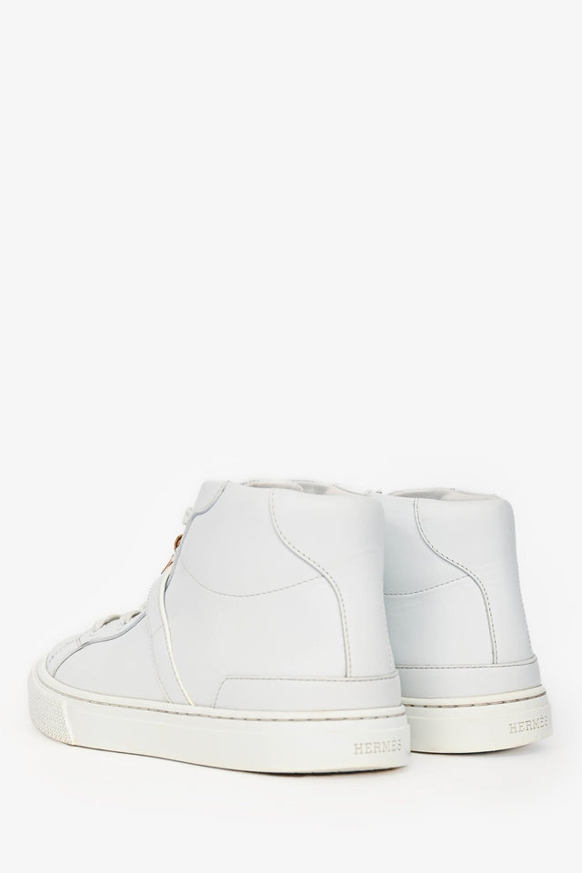 Hermes White Leather Kelly Buckle 'Daydream' High Top Sneakers Size 36