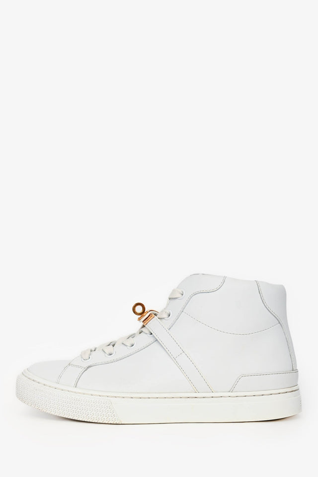 Hermes White Leather Kelly Buckle 'Daydream' High Top Sneakers Size 36