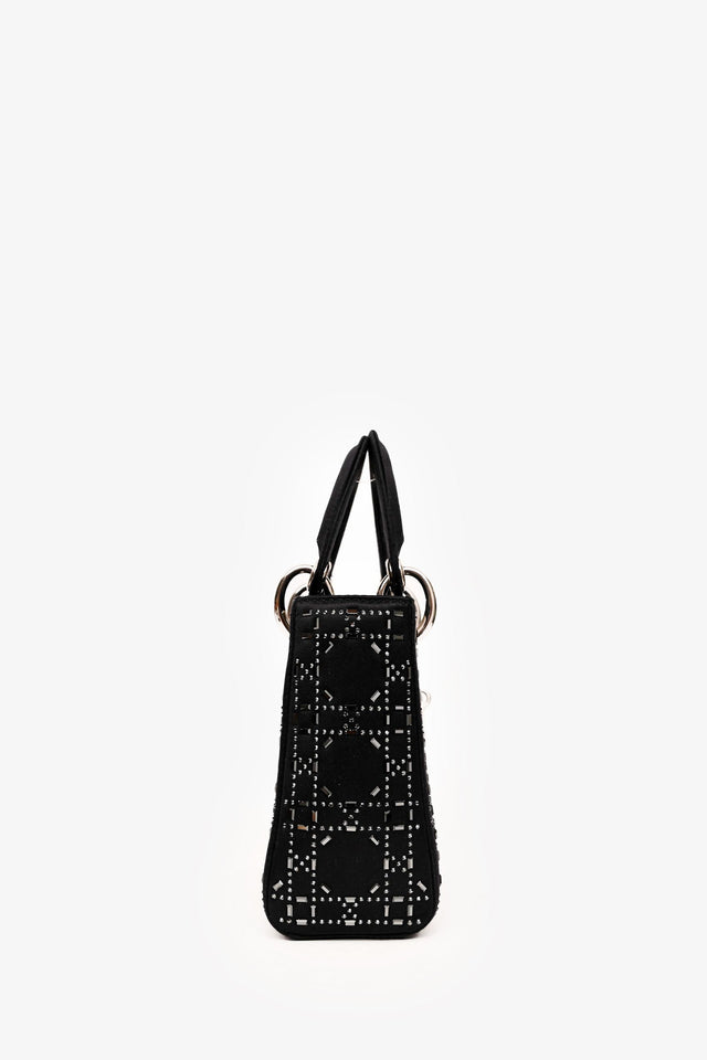 Christian Dior 2018 Black Satin Crystal Embellished Mini Lady Dior with Strap