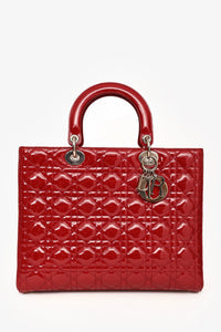 Christian Dior 2011 Red Patent Leather Large Lady Dior with Strap